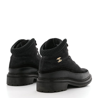 Chanel Suede Grained Calfskin CC Lace Up Boots 41 Black 4 of 12