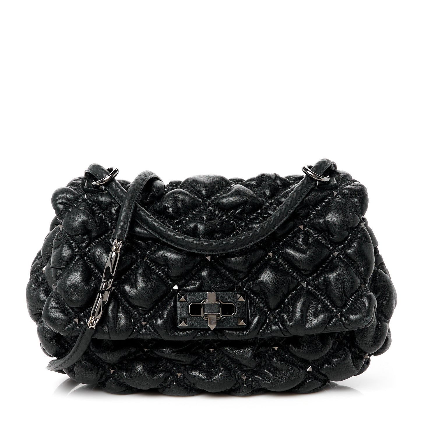 Nappa Medium Spikeme Shoulder Bag Black