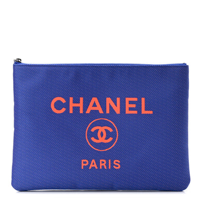 Chanel Mixed Fibers Medium Deauville Pouch Clutch Blue Orange 1 of 7
