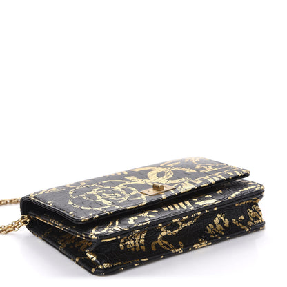 Chanel Calfskin Crocodile Embossed Graffiti 2.55 Cocodile Reissue Wallet On Chain WOC Black Gold 4 of 12