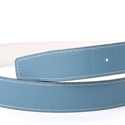 Hermes Epsom Swift Strie 32mm H Belt 95 Blue Jean White 6 of 8