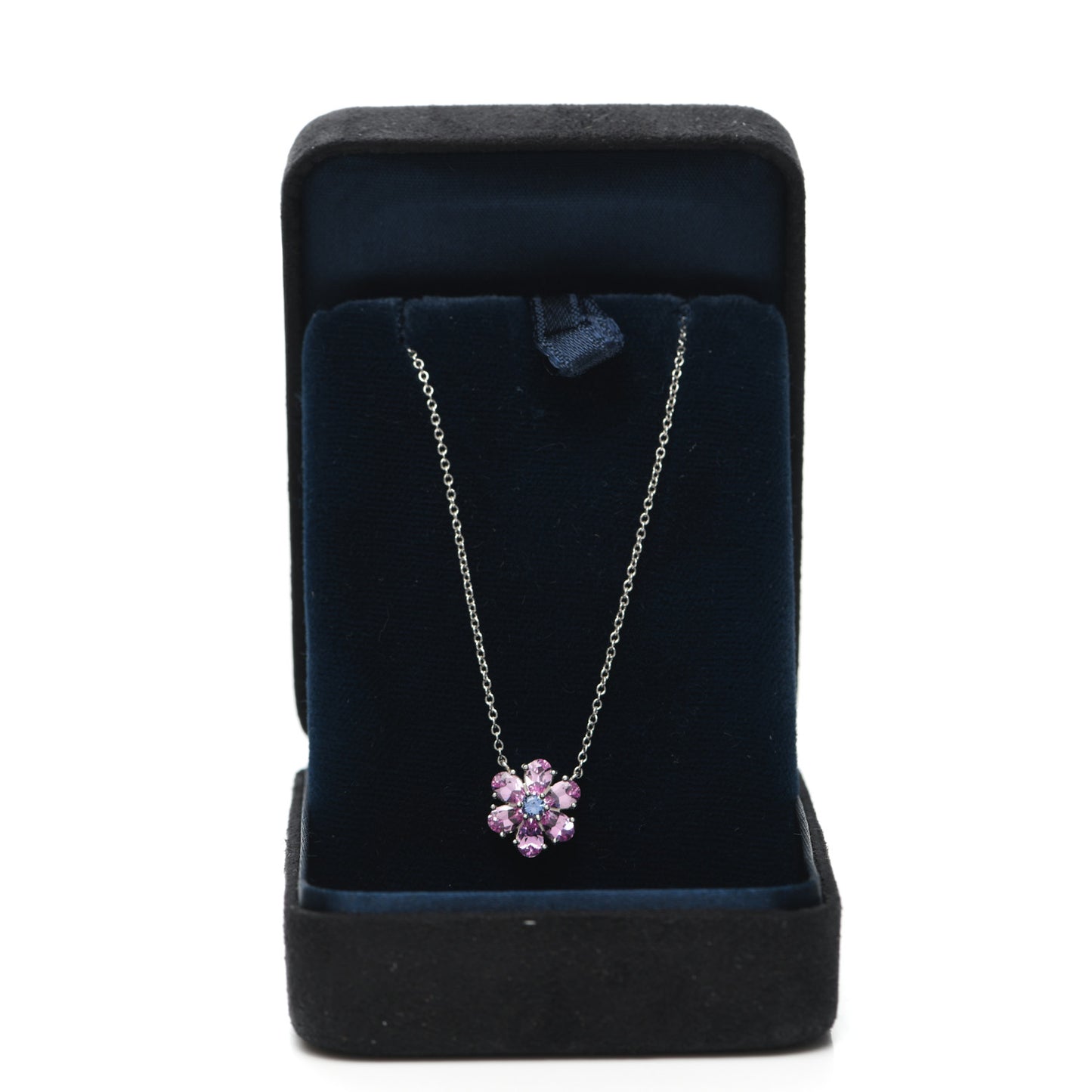 Platinum Pink Purple Sapphire Flower Pendant Necklace