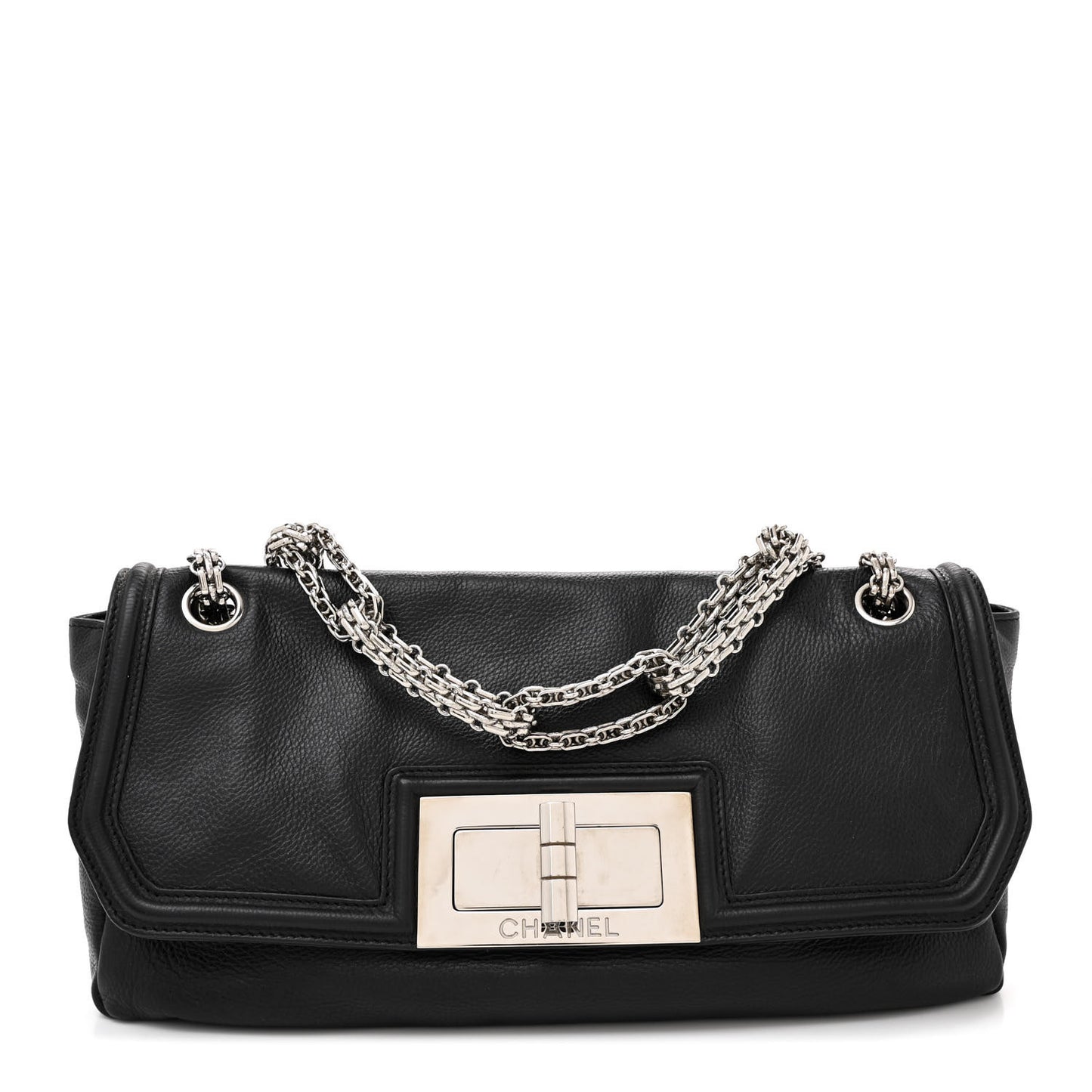 Grained Calfskin Mademoiselle Lock Bijoux Chain Flap Black Black