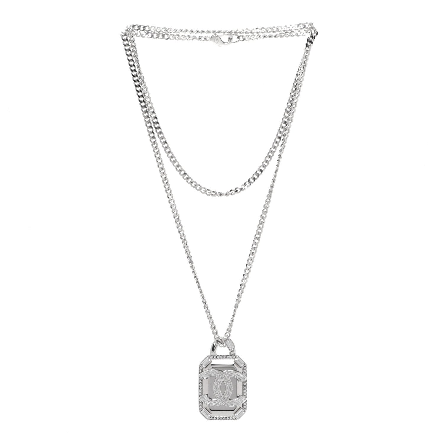 Chanel Crystal Dog Tag Chain Necklace 3 of 6