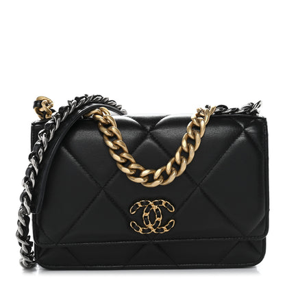 Chanel Lambskin Quilted Chanel 19 Wallet On Chain WOC Black 1 of 13