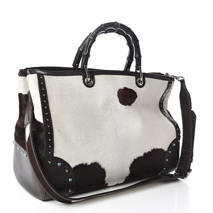 Gucci Calf Hair Bamboo Top Handle Shopper Bag Brown White 2 of 10