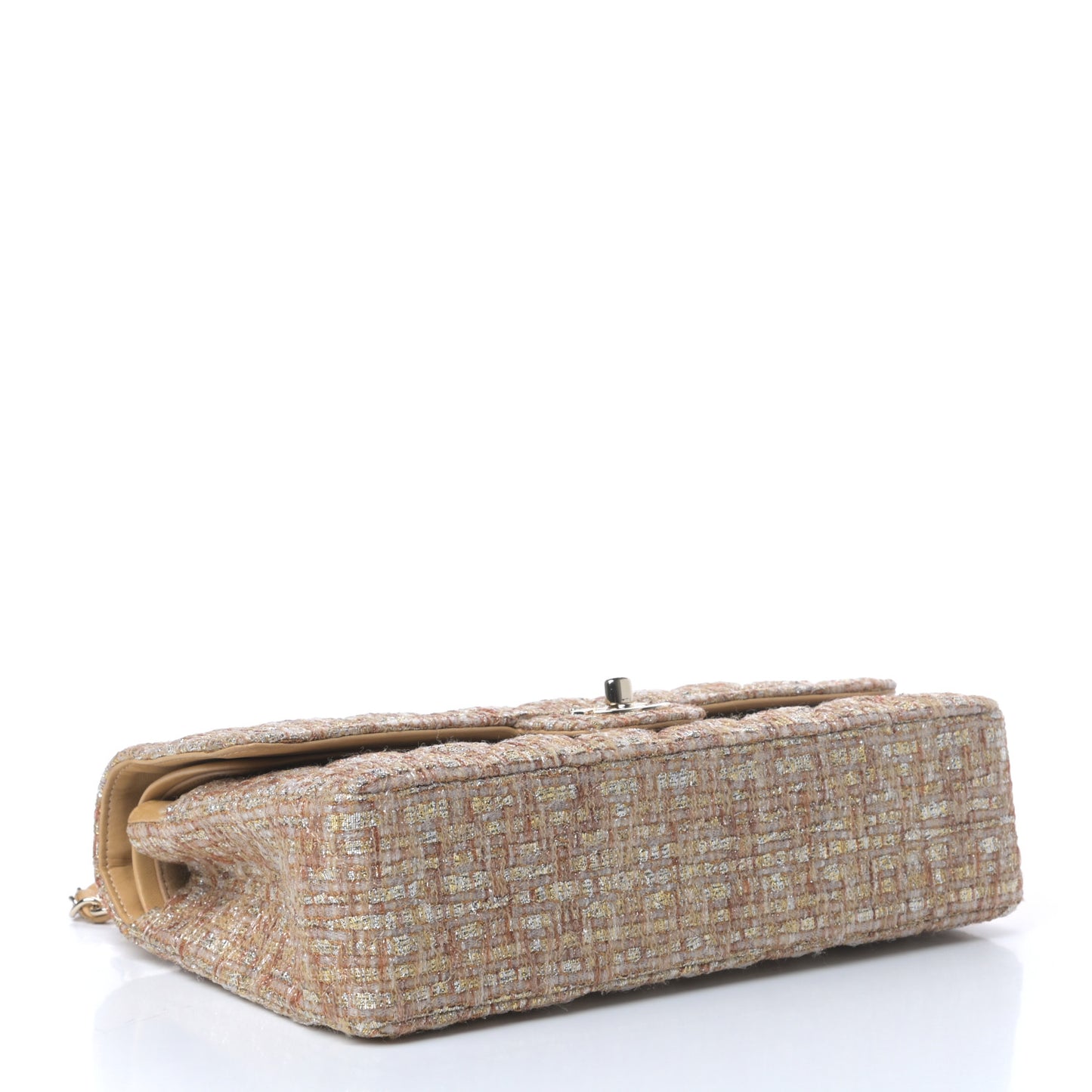 Tweed Quilted Medium Double Flap Brown Gold