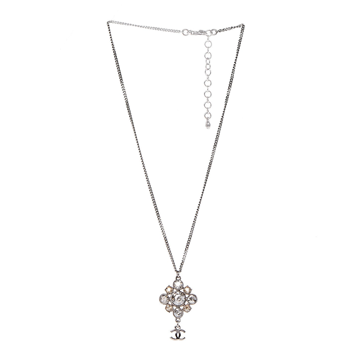 Crystal CC Drop Pendant Necklace Silver