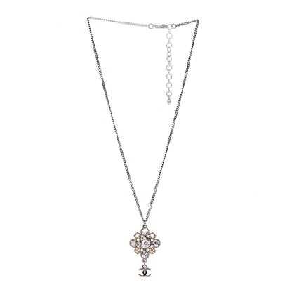 Chanel Crystal CC Drop Pendant Necklace Silver 3 of 7