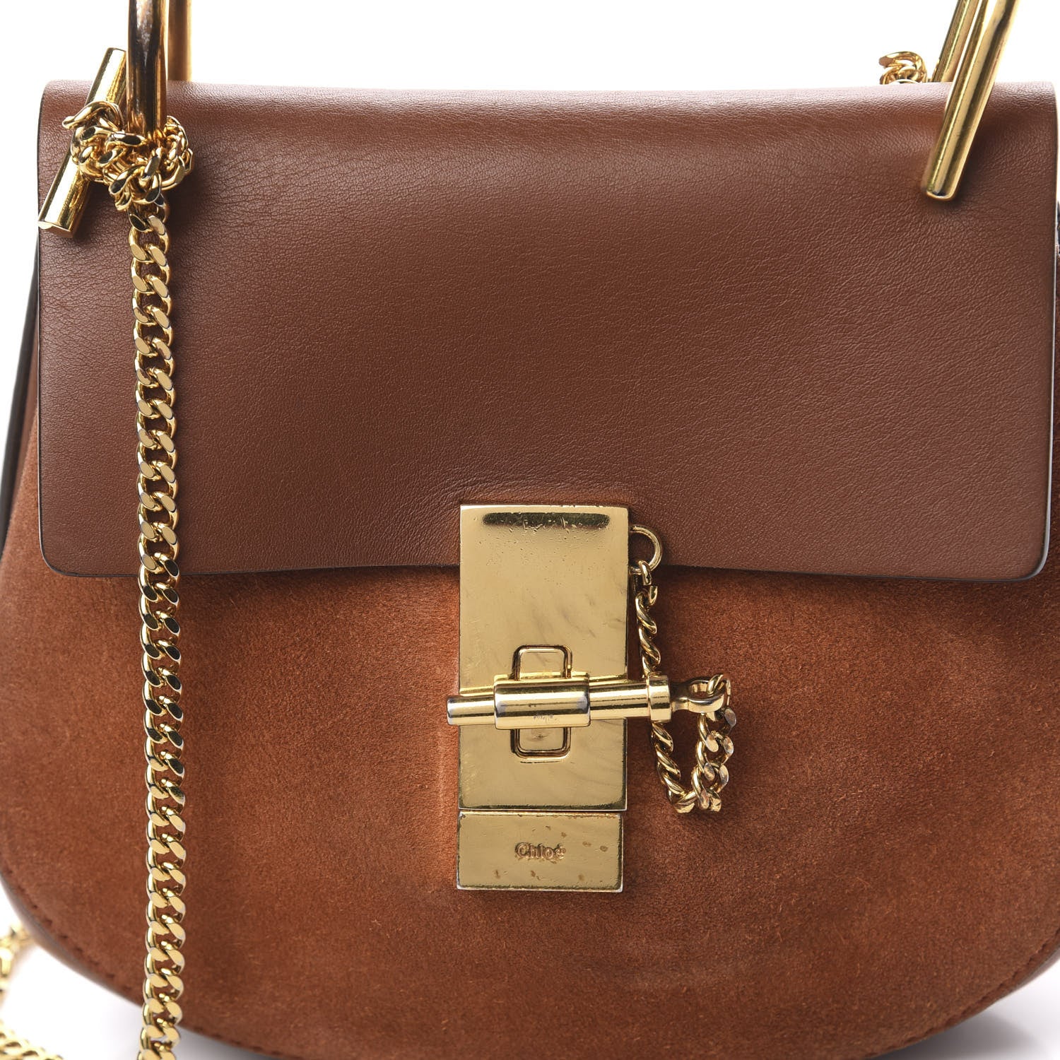 Chloe Suede Smooth Calfskin Drew Shoulder Bag Tobacco 12 of 13