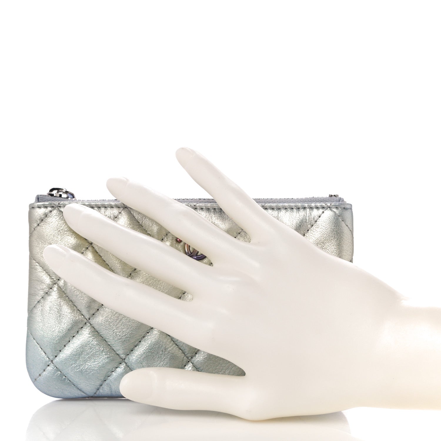 Chanel Gradient Metallic Calfskin Quilted Small Cosmetic Pouch Silver Blue Yellow Purple 2 of 11