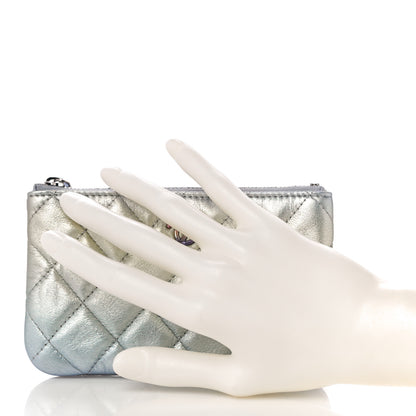 Chanel Gradient Metallic Calfskin Quilted Small Cosmetic Pouch Silver Blue Yellow Purple 2 of 11