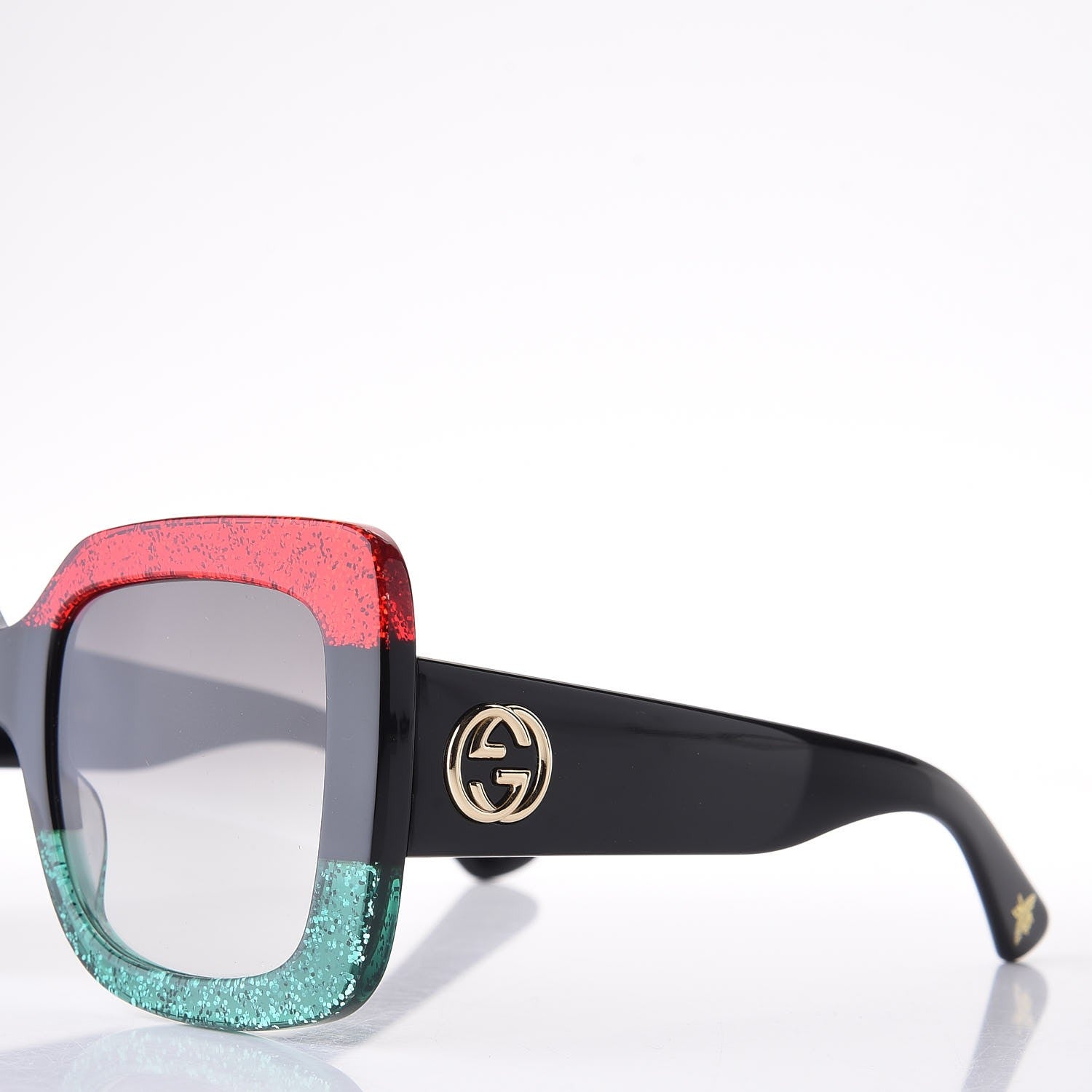 Gucci Square Frame GG0083S Sunglasses Glitter Red Black Green 5 of 8