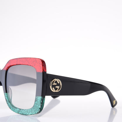 Gucci Square Frame GG0083S Sunglasses Glitter Red Black Green 5 of 8