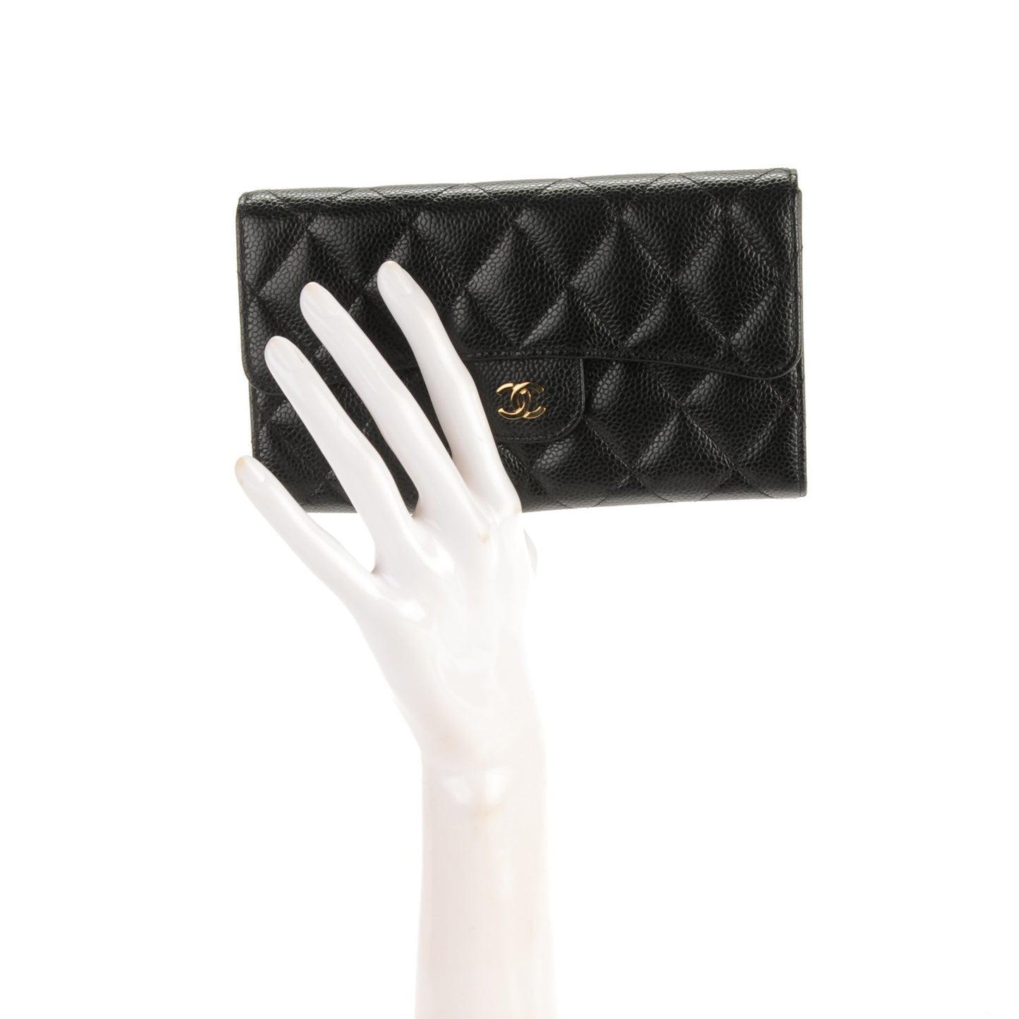 Caviar Quilted Large Flap Wallet Black