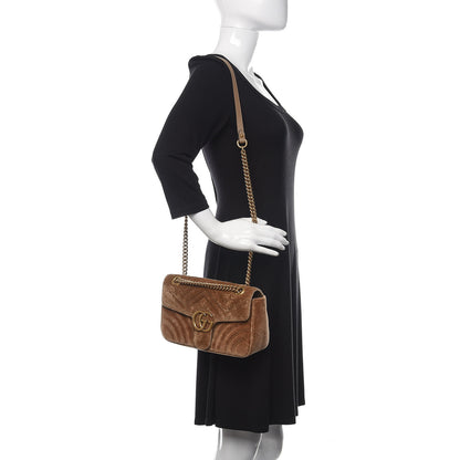 Gucci Velvet Matelasse Small GG Marmont Shoulder Bag Taupe 2 of 10