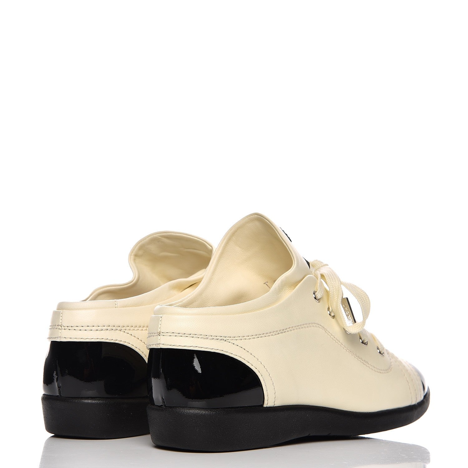 Chanel Lambskin Patent Cap Toe CC Sneakers 38 White Black 3 of 12