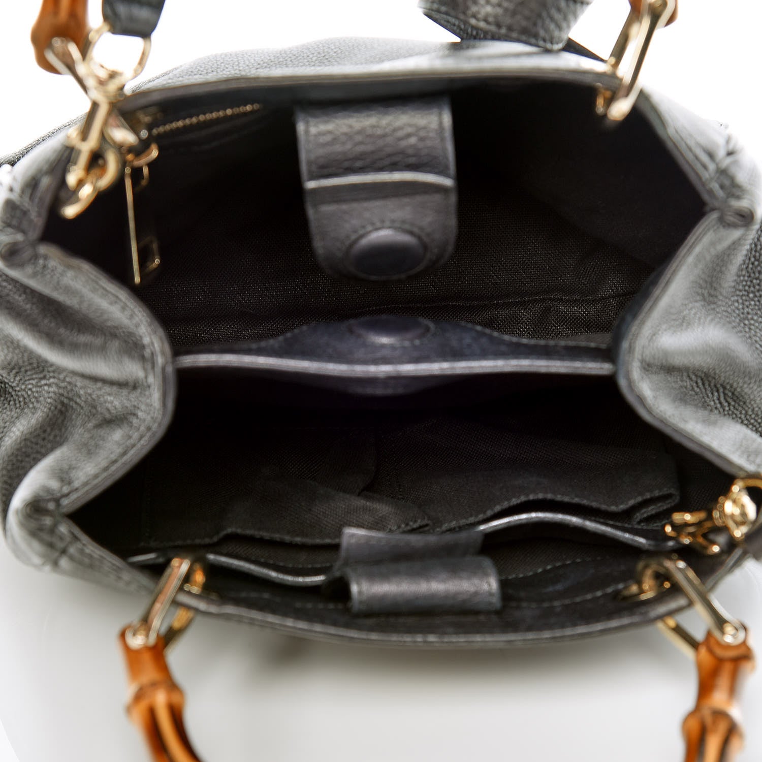Gucci Calfskin Small Bamboo Shopper Tote Black 7 of 13
