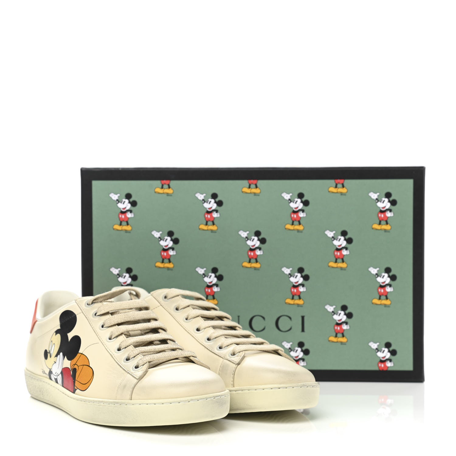 Gucci X DISNEY Miro Soft Calfskin Mickey Mouse Print Womens Ace Sneakers 37.5 Ivory Deep Orange 9 of 9