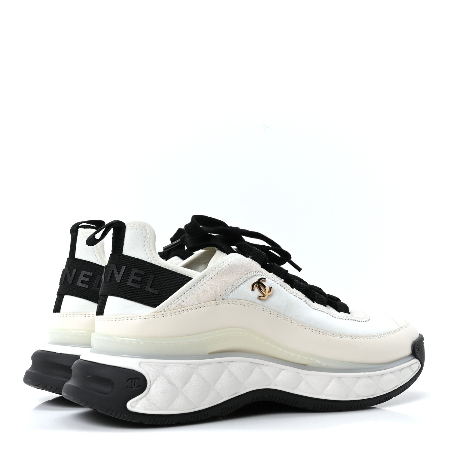 Chanel Velvet Calfskin Mixed Fibers CC Sneakers 40.5 Ivory Black 5 of 10