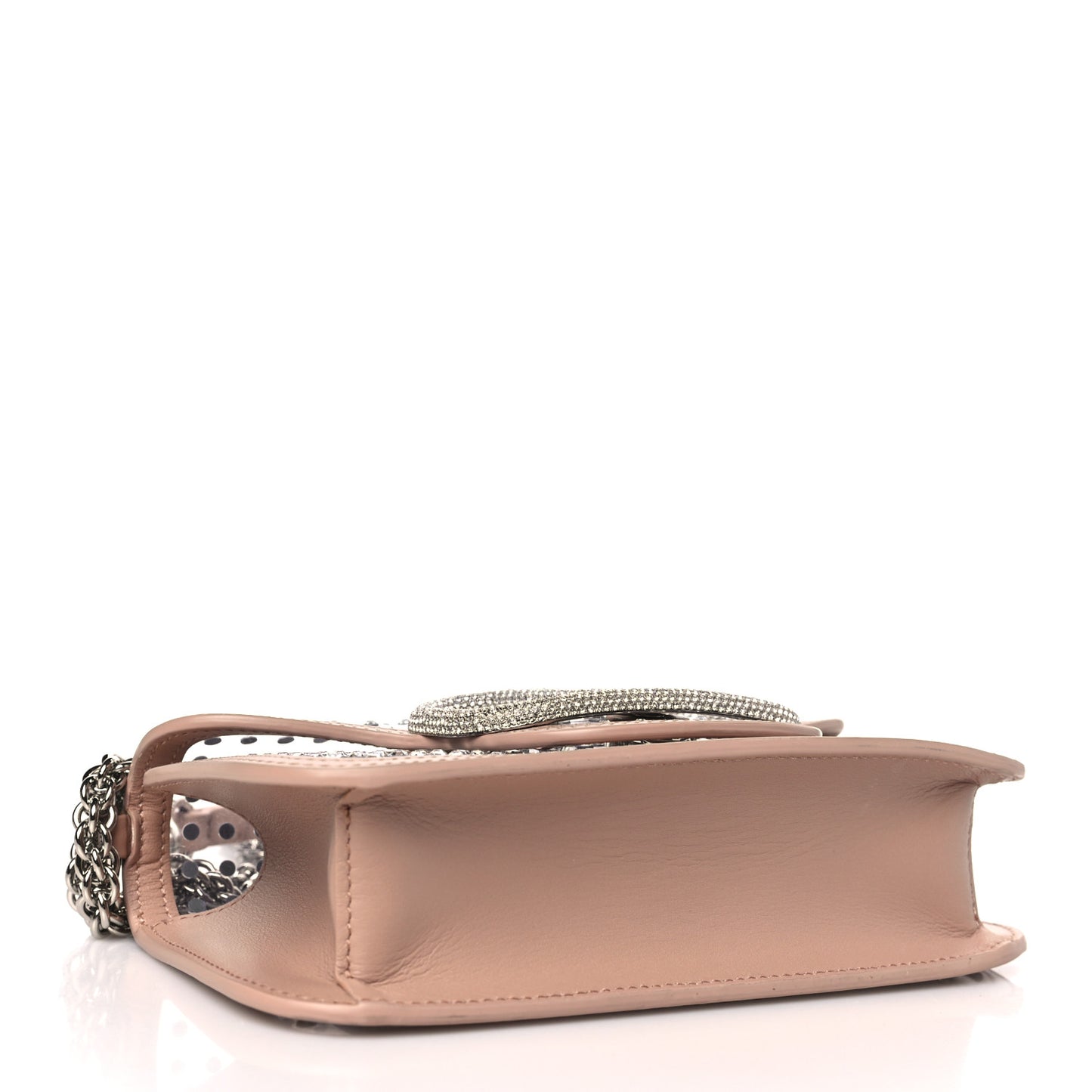 TPU Calfskin Crystal Vlogo Embellished Small Loco Shoulder Bag Trasparente Crystal Rose Cannelle