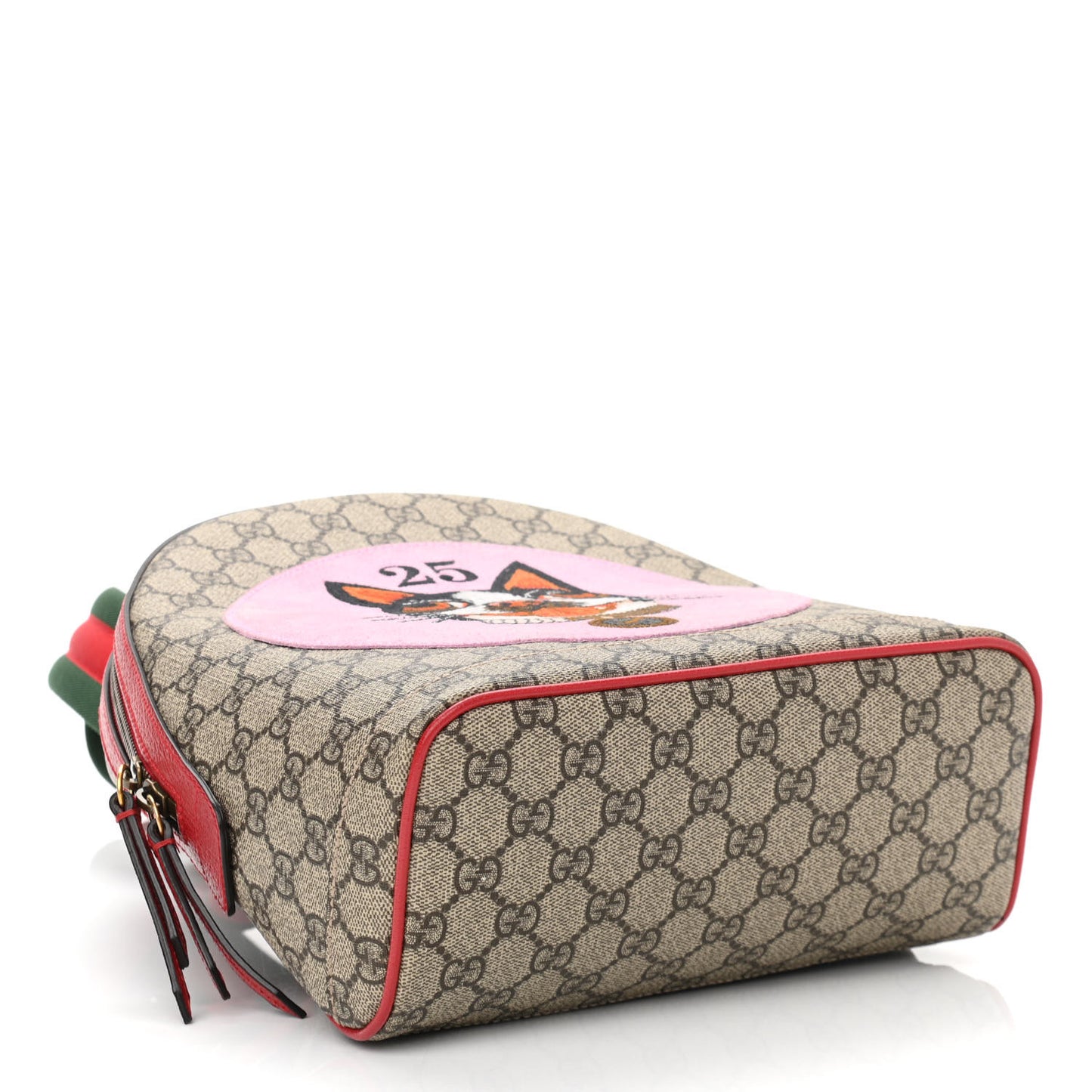GG Supreme Monogram Web Bosco Patch Dome Backpack Beige Malva Hibiscus Red