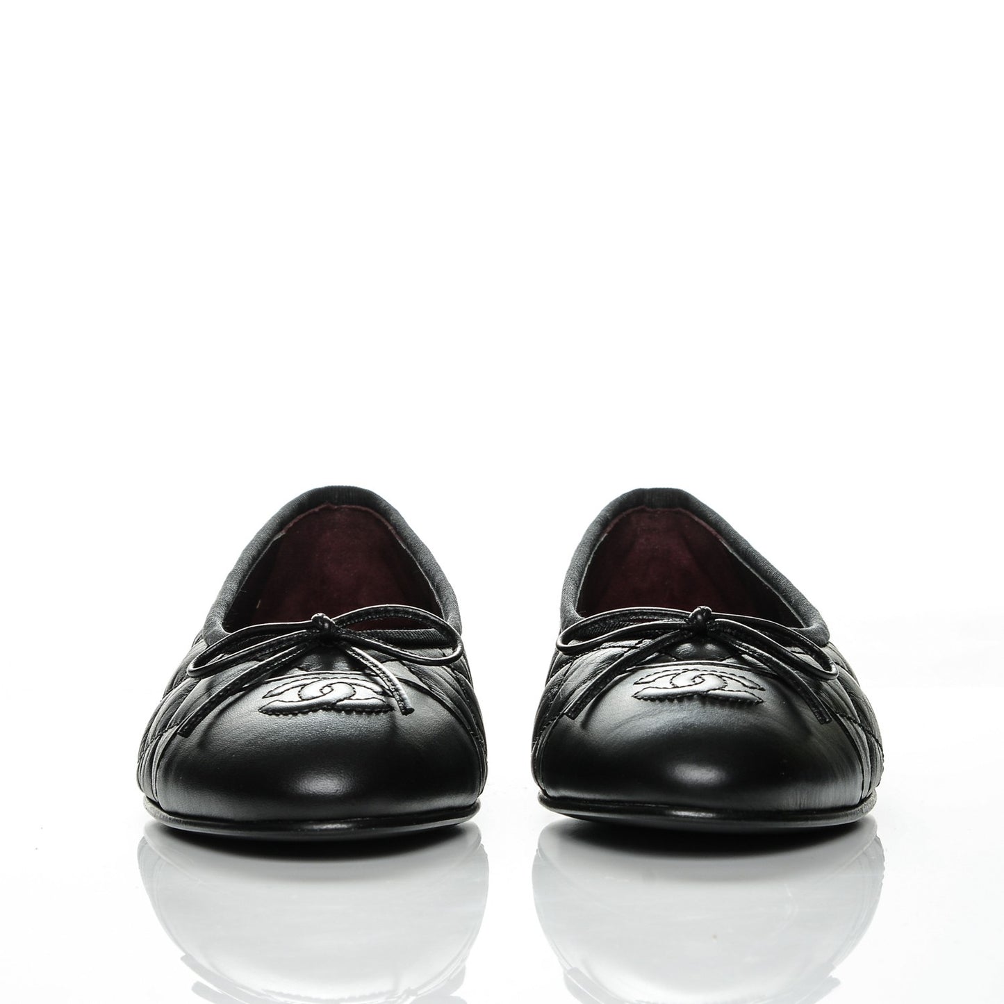 Aged Calfskin Quilted CC Cap Toe Ballerina Flats 37.5 Black