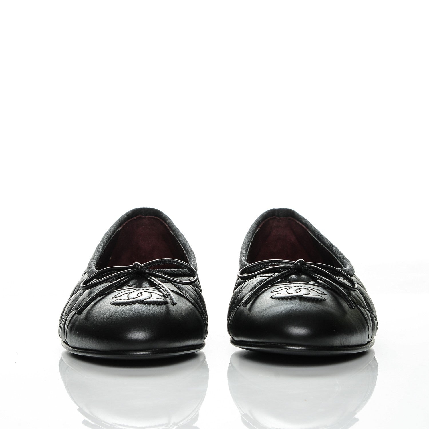 Chanel Aged Calfskin Quilted CC Cap Toe Ballerina Flats 37.5 Black 2 of 8