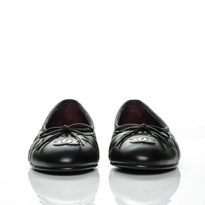Chanel Aged Calfskin Quilted CC Cap Toe Ballerina Flats 37.5 Black 2 of 8