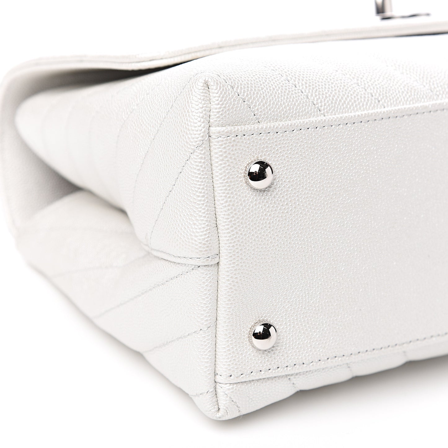 Iridescent Caviar Chevron Quilted Small Coco Handle Flap White