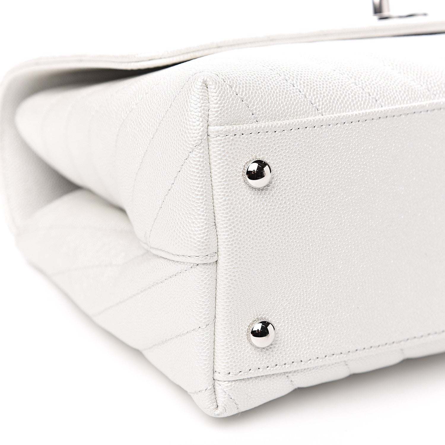Chanel Iridescent Caviar Chevron Quilted Small Coco Handle Flap White 8 of 10