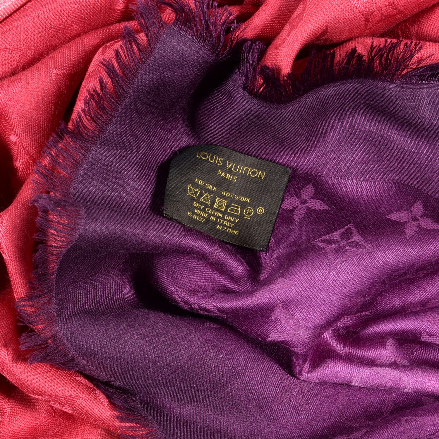 Louis Vuitton Silk Wool Monogram Shawl Pink Purple 3 of 3