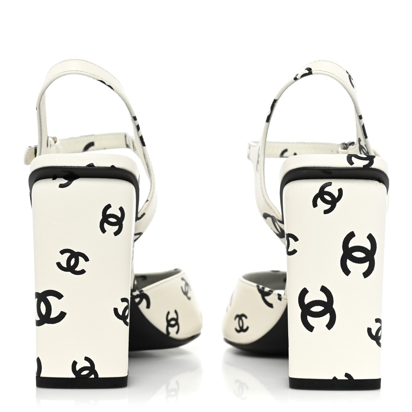Printed Lambskin CC Sandals 41 White Black