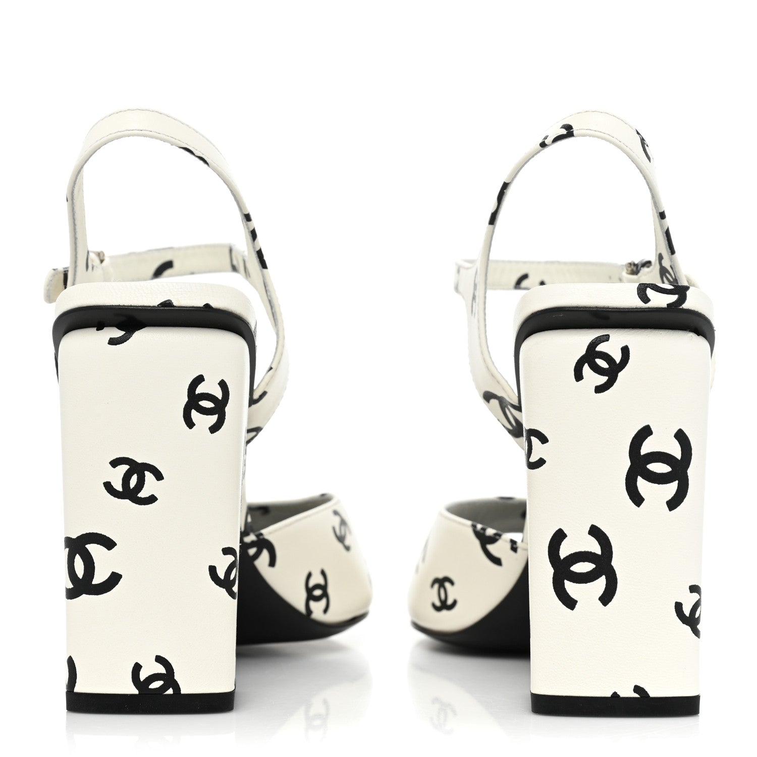 Chanel Printed Lambskin CC Sandals 41 White Black 4 of 10