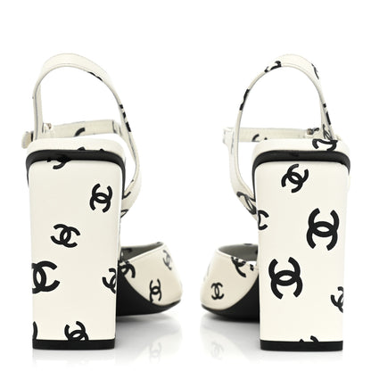 Chanel Printed Lambskin CC Sandals 41 White Black 4 of 10