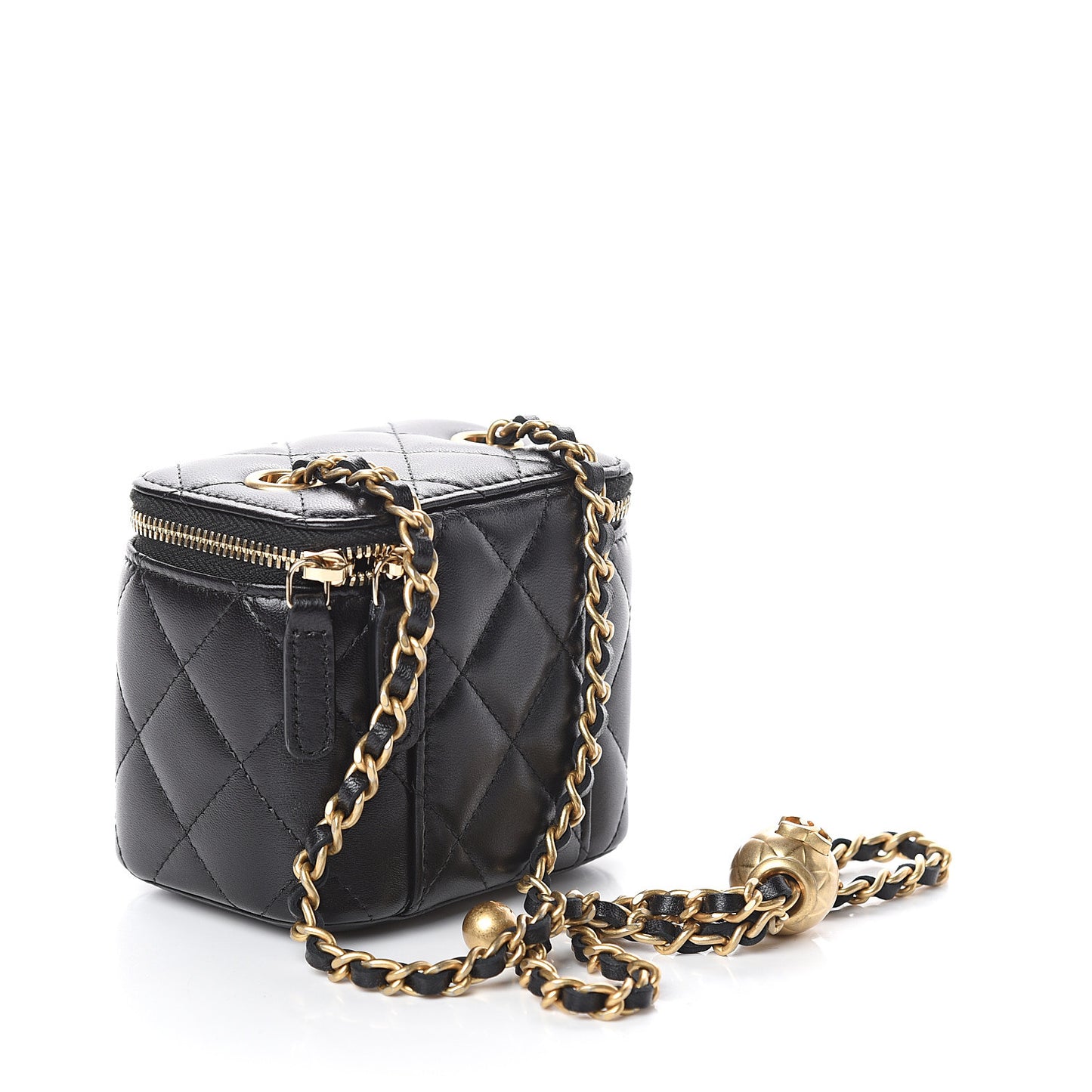 Lambskin Quilted Pearl Crush Box With Chain Black