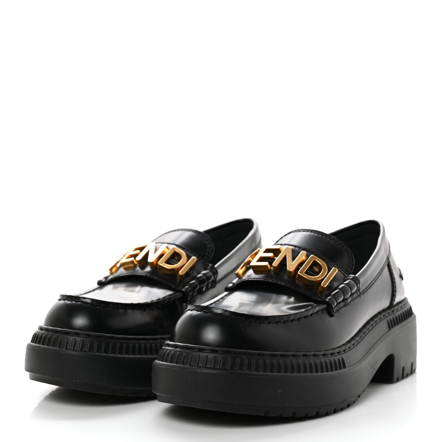 Fendi Vitello Abrasivato Fendigraphy 50mm Loafers 37 Black 3 of 10