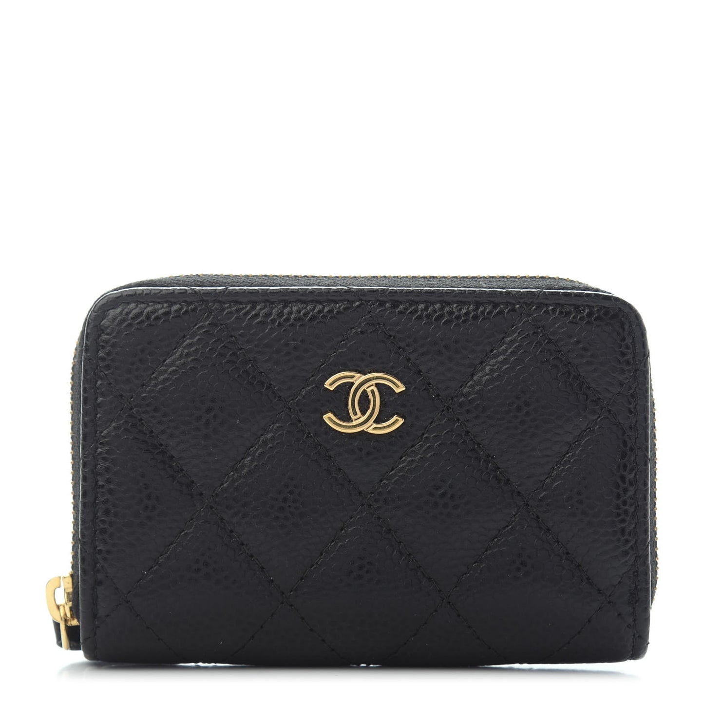 Caviar Quilted Zip Coin Purse Black