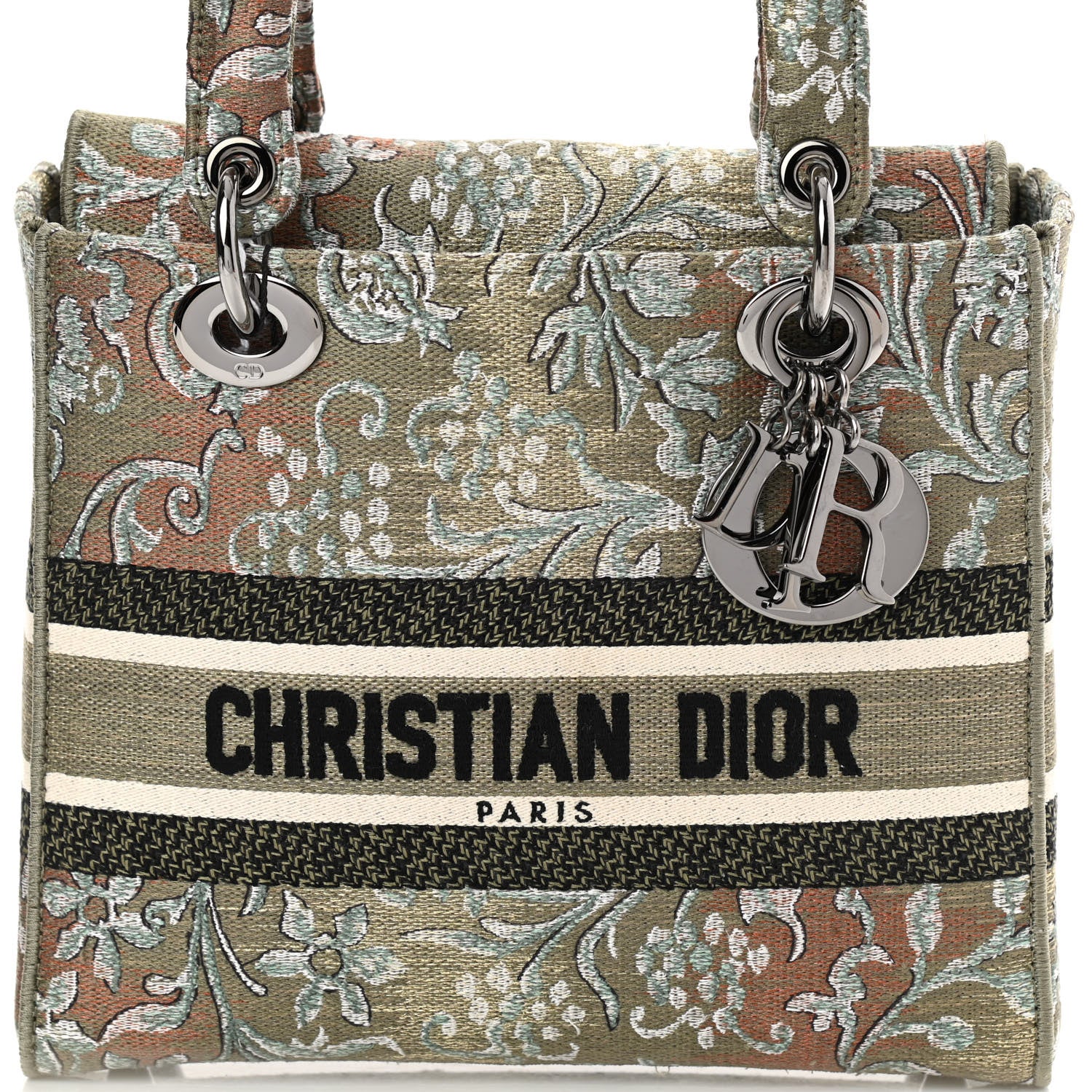 Christian Dior Metallic Canvas Embroidered Floral Medium Lady D-Lite Multicolor 8 of 13