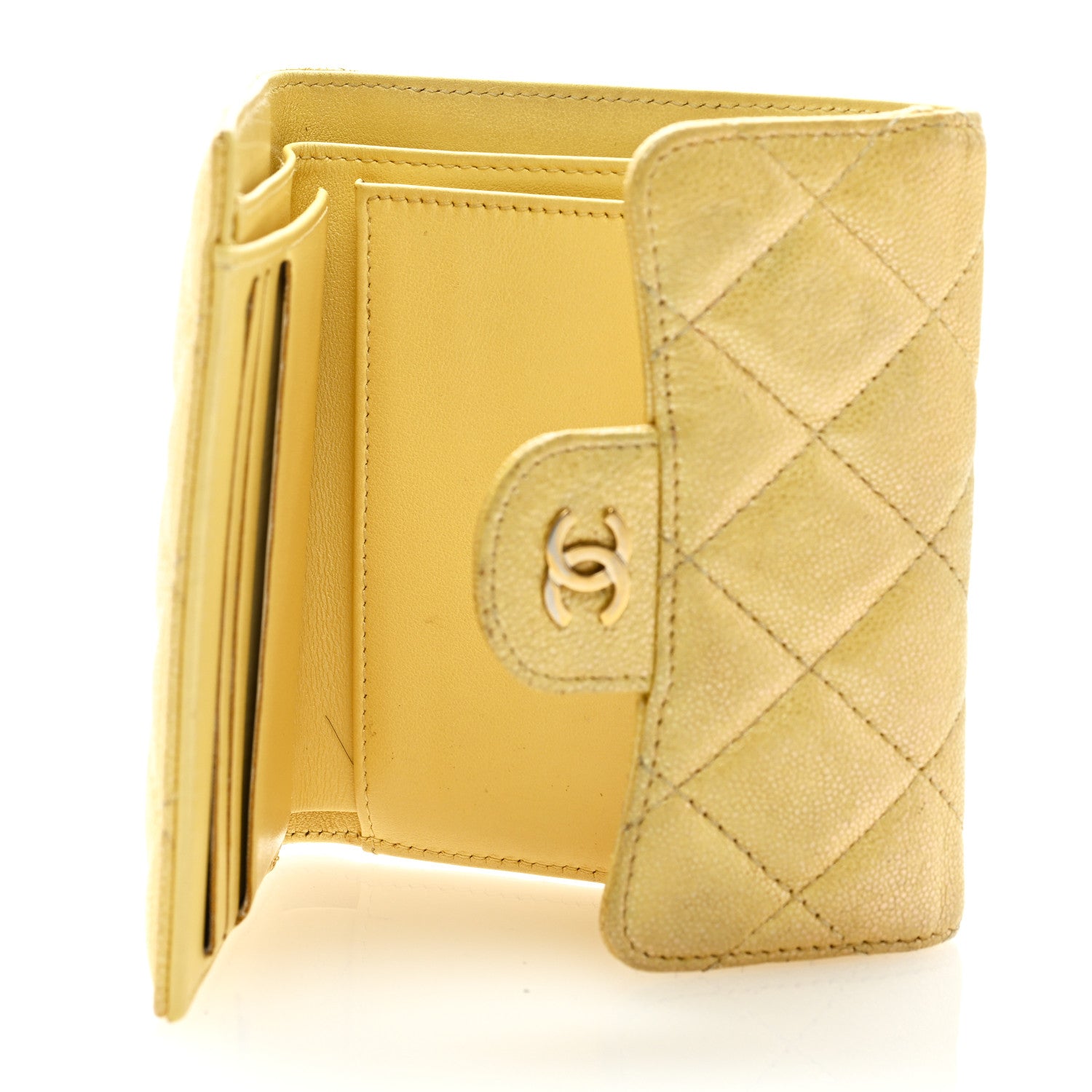 Chanel Iridescent Caviar Quilted Compact Flap Wallet Yellow 5 of 10