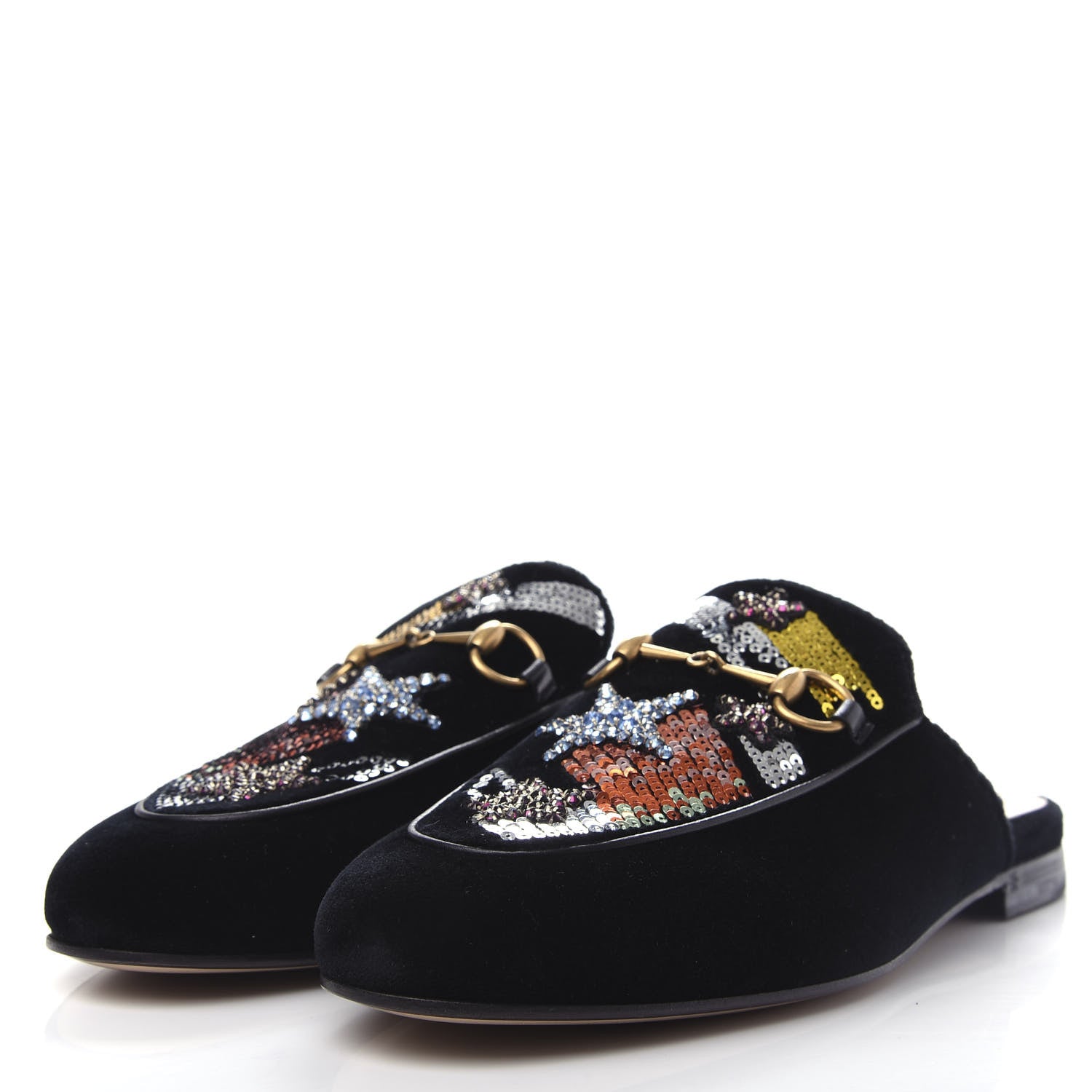 Gucci Velvet Star Embroidered Womens Princetown Slippers 38.5 Black 3 of 11