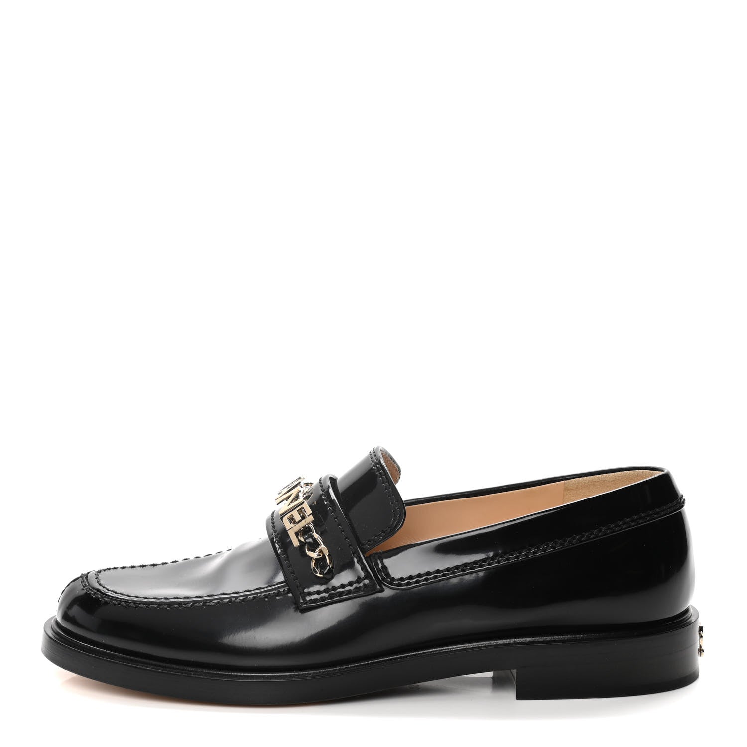Chanel Shiny Calfskin Logo Loafers 38 Black 1 of 15
