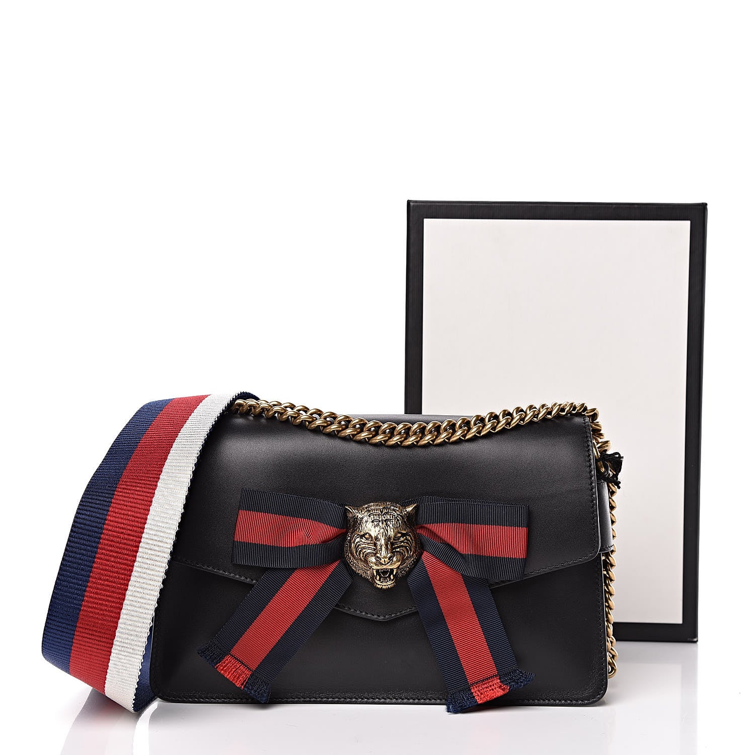 Gucci Nappa Sylvie Web Tiger Broadway Shoulder Bag Black 15 of 15