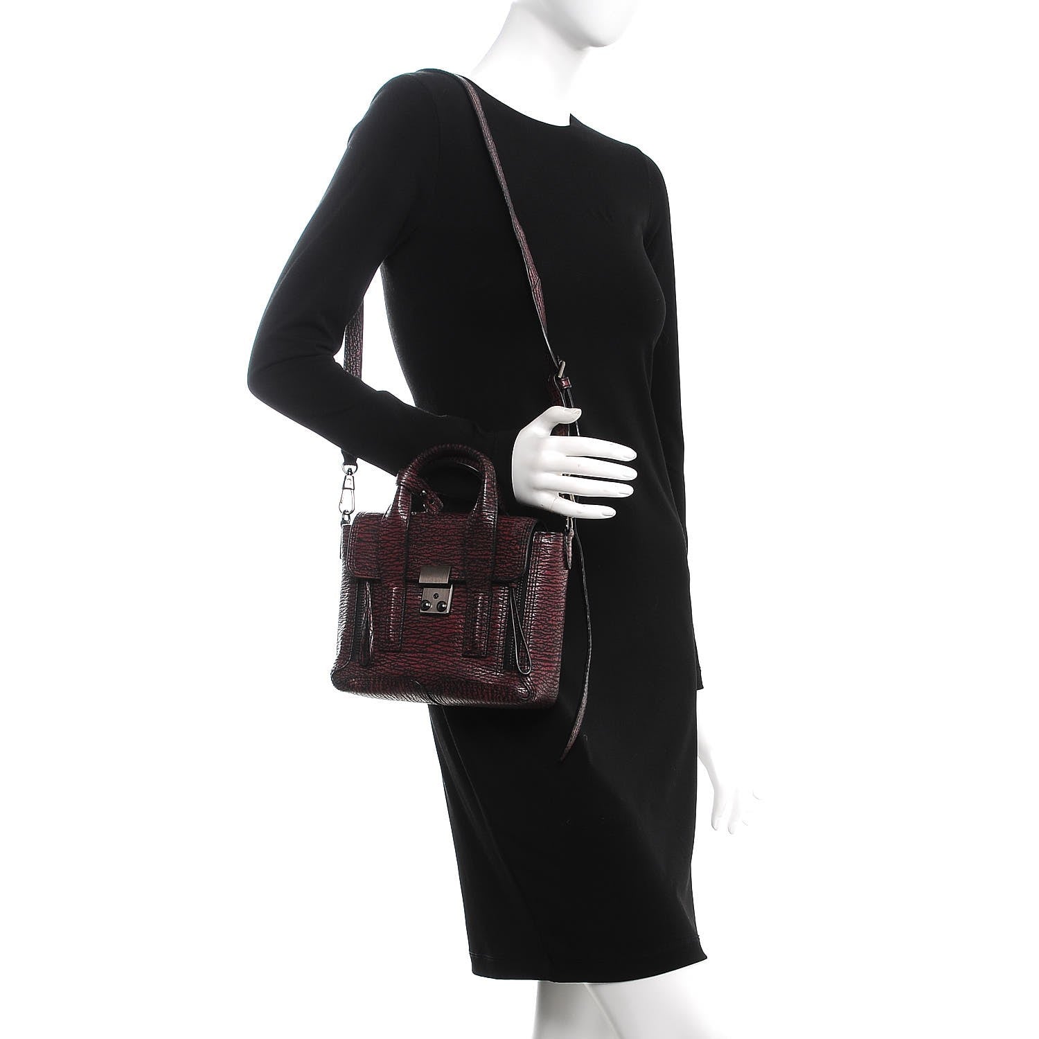 3.1 Phillip Lim 3.1 Textured Calfskin Mini Pashli Satchel Black Red 2 of 8