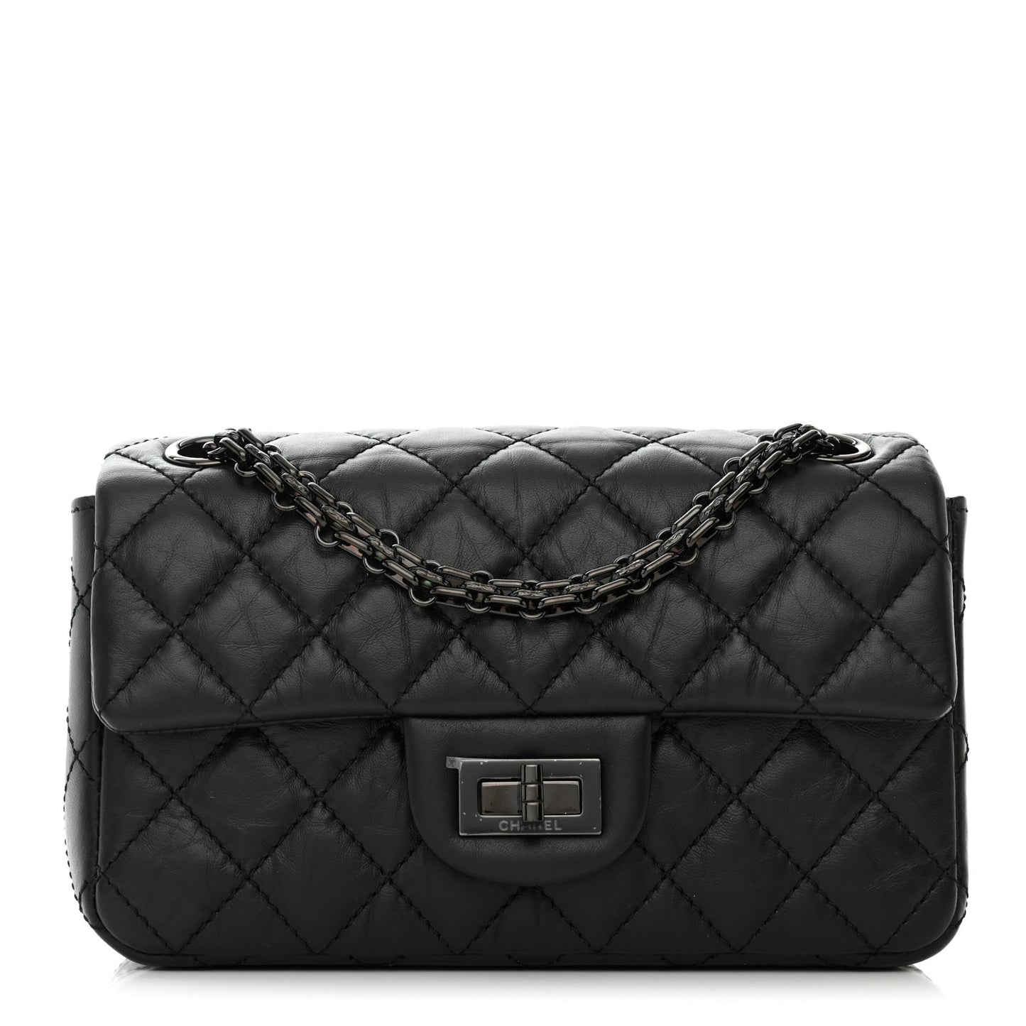 Aged Calfskin Quilted 2.55 Reissue Mini Flap So Black