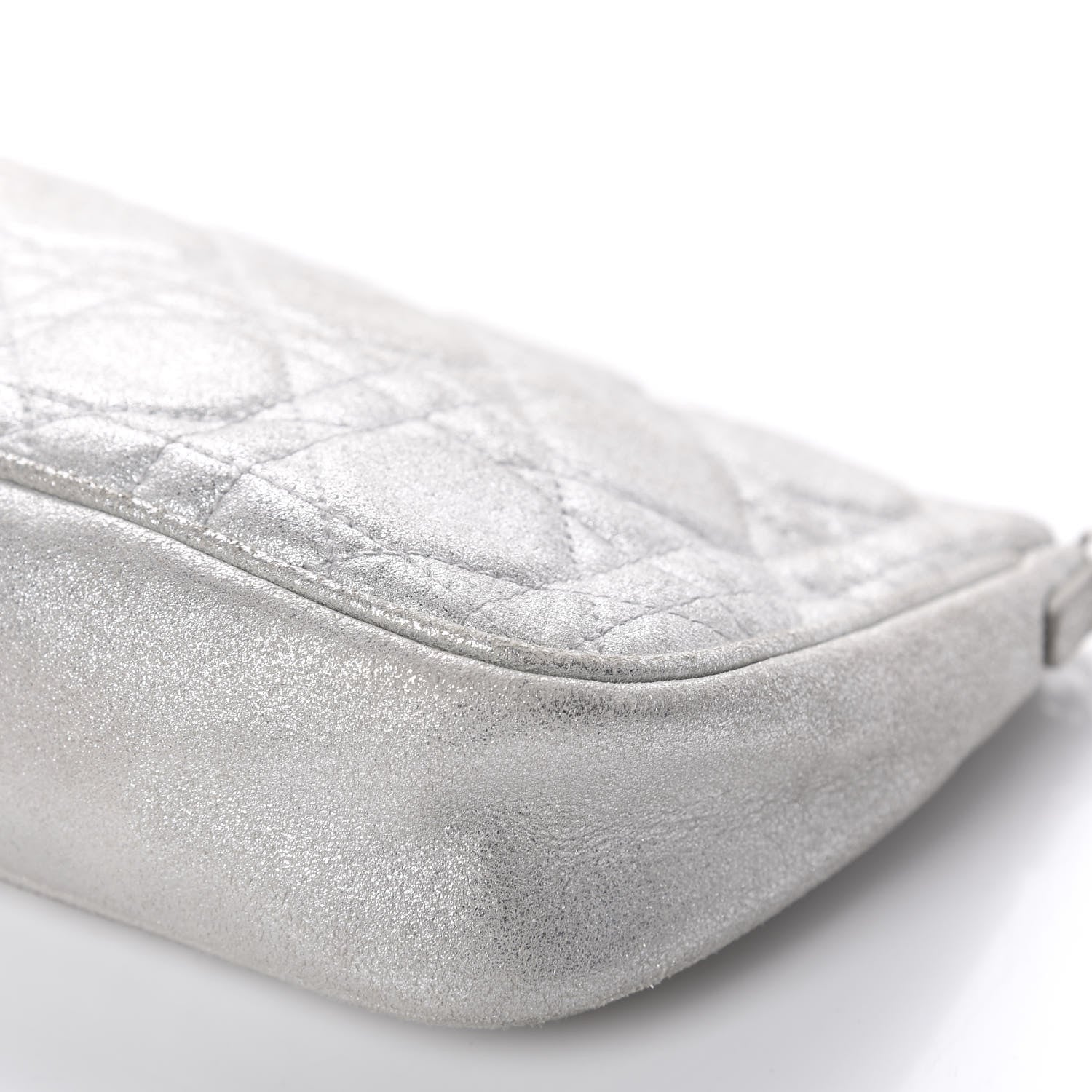 Christian Dior Metallic Lambskin Cannage Chain Pouch Silver 7 of 9