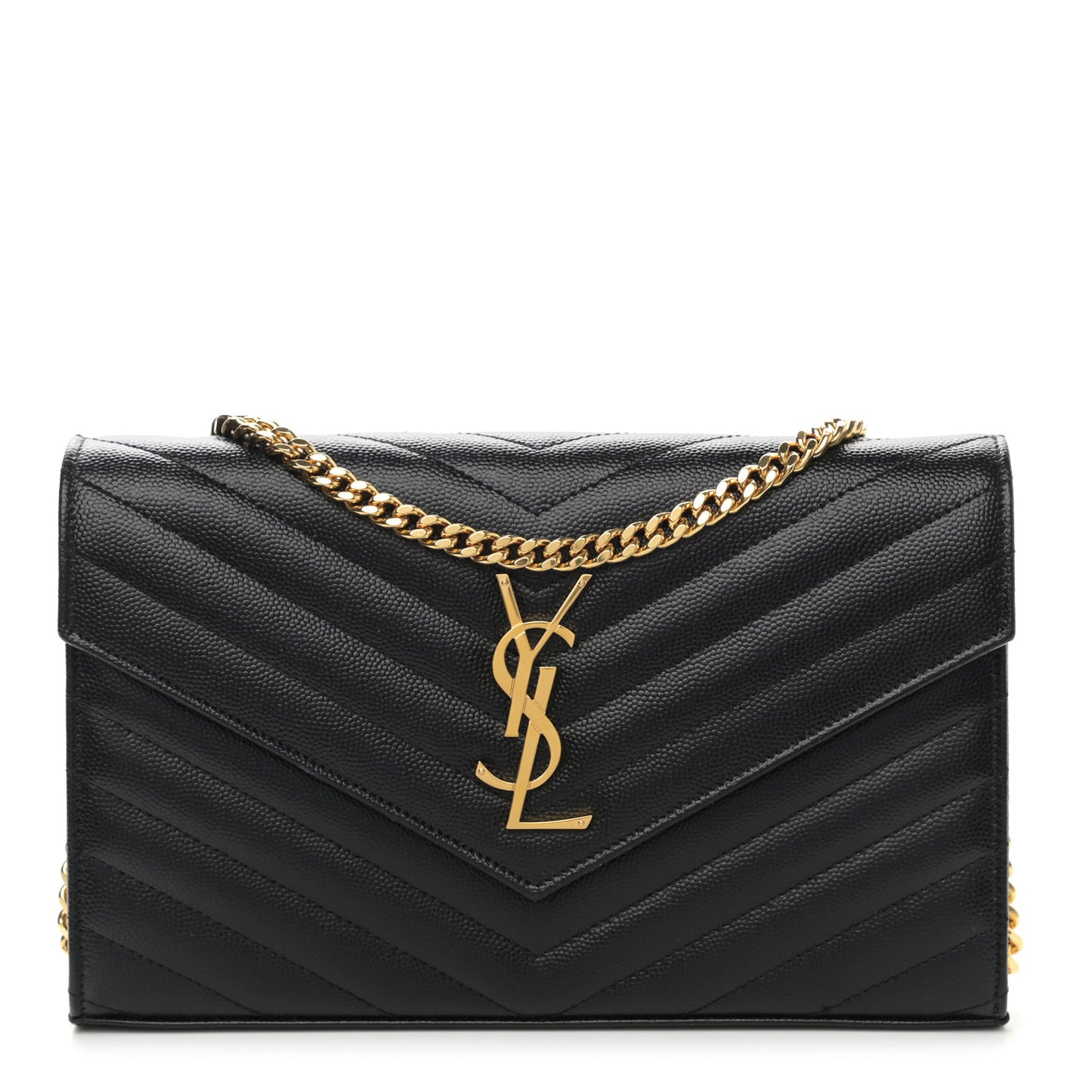 Grain De Poudre Matelasse Chevron Monogram Chain Wallet Black