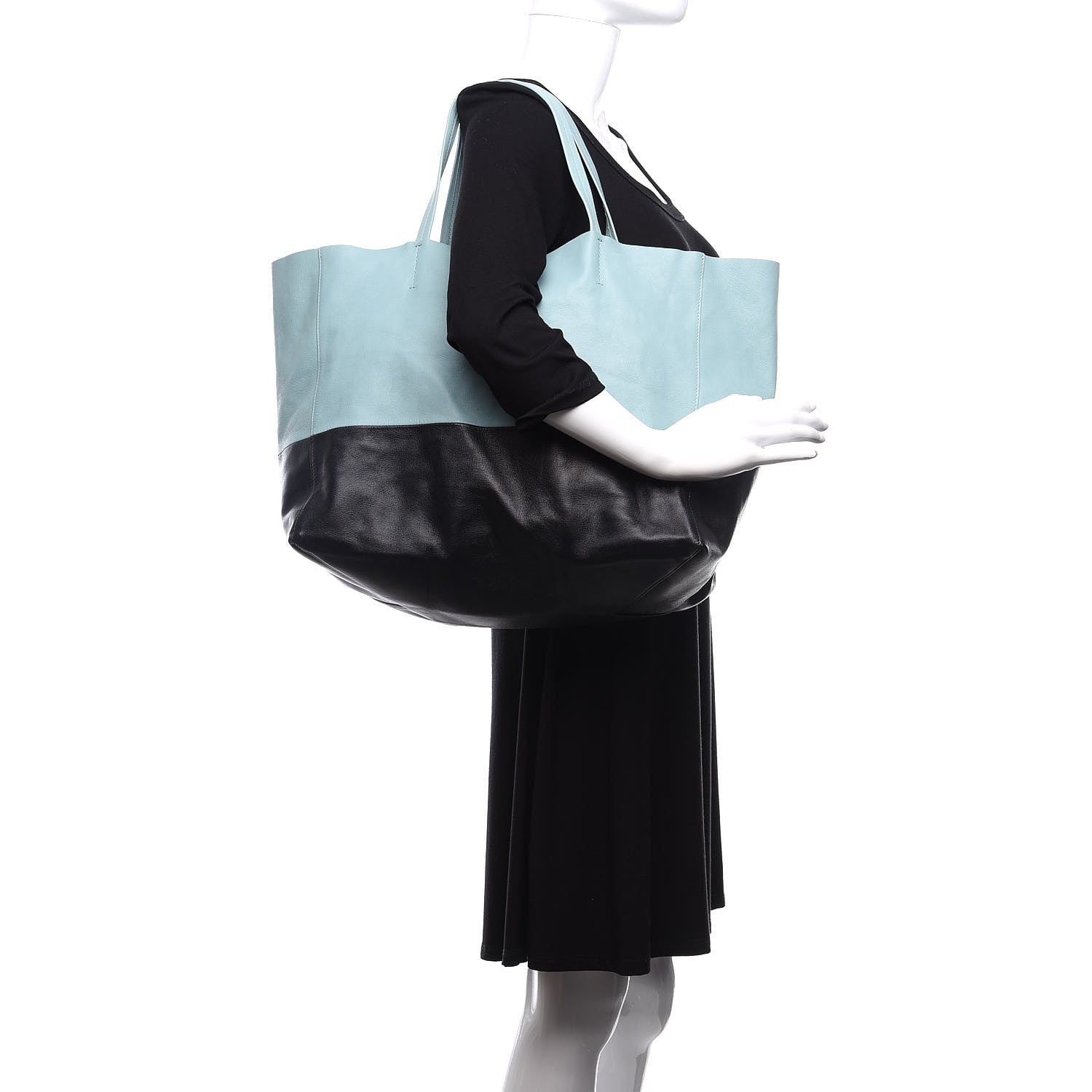 Celine Lambskin Horizontal Bi-Color Cabas Black Glacier 2 of 11