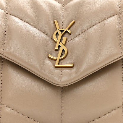 Saint Laurent Lambskin Quilted Toy Loulou Puffer Monogram Chain Satchel Nude Powder 9 of 11