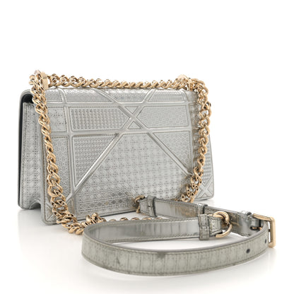 Christian Dior Metallic Patent Micro-Cannage Small Diorama Flap Bag Silver 3 of 14
